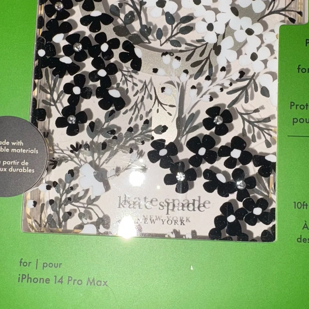 Kate Spade Black white Phones Case with floral Design iPhone 14 Pro Max